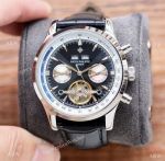 Replica Patek Philippe Flying Tourbillon Perpetual Calendar watches Ss Black Leather Strap 41mm